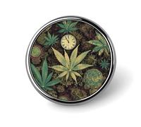 Broche ronde en métal imprimé « A Puff In Time Weed » - Pour sacs à dos ou revers - Épingle de Saint-Valentin - 2,5 x 2,5 cm - Alliage d'aluminium