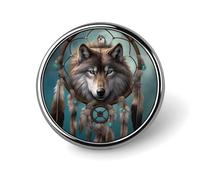 Broche ronde en métal imprimé attrape-rêves loup 3D tendance - pour sacs à dos ou revers, broche de Saint-Valentin, 2,5 x 2,5 cm, aluminium, alliage d'aluminium