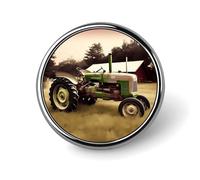 Broche ronde en métal imprimé avec photo de tracteur ancien - Pour sac à dos ou revers - Épingle de Saint-Valentin - 2,5 x 2,5 cm - Alliage d'aluminium