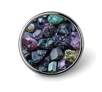 Broche ronde en métal imprimé avec pierres précieuses et minéraux - pour sacs à dos ou revers, épingle de Saint-Valentin, 2,5 x 2,5 cm, aluminium, alliage d'aluminium