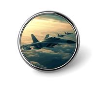 Broche ronde en métal imprimé avions de combat tendance - pour sacs à dos ou revers, épingle de Saint-Valentin, 2,5 x 2,5 cm, aluminium, alliage d'aluminium
