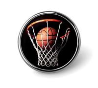 Broche ronde en métal imprimé basket-ball tendance - pour sacs à dos ou revers, épingle de Saint-Valentin, 2,5 x 2,5 cm, aluminium, alliage d'aluminium