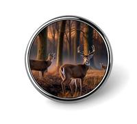 Broche ronde en métal imprimé cerf sauvage nature tendance - pour sacs à dos ou revers, épingle de Saint-Valentin, 2,5 x 2,5 cm, aluminium, alliage d'aluminium