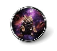 Broche ronde en métal imprimé chat dans l'espace - pour sacs à dos ou revers, épingle de Saint-Valentin, 2,5 x 2,5 cm, aluminium, alliage d'aluminium