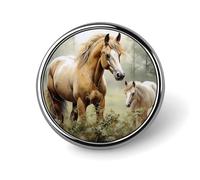 Broche ronde en métal imprimé chevaux à la mode pour sacs à dos ou revers, broche de Saint-Valentin, 2,5 x 2,5 cm, aluminium, alliage d'aluminium