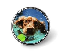 Broche ronde en métal imprimé chien nageur amusant à la mode - pour sacs à dos ou revers, broche de Saint-Valentin, 2,5 x 2,5 cm, aluminium, alliage d'aluminium