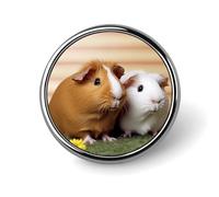 Broche ronde en métal imprimé cochon d'Inde mignon tendance - pour sacs à dos ou revers, épingle de Saint-Valentin, 2,5 x 2,5 cm, aluminium, alliage d'aluminium