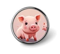Broche ronde en métal imprimé cochon mignon tendance - pour sacs à dos ou revers, épingle de Saint-Valentin, 2,5 x 2,5 cm, aluminium, alliage d'aluminium