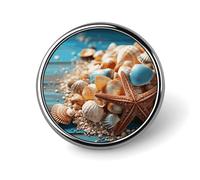 Broche ronde en métal imprimé coquillages et étoiles de mer tendance - pour sacs à dos ou revers, broche de Saint-Valentin, 2,5 x 2,5 cm, aluminium, alliage d'aluminium