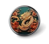 Broche ronde en métal imprimé dragon sur fond chinois tendance - pour sacs à dos ou revers, épingle de Saint-Valentin, 2,5 x 2,5 cm, aluminium, alliage d'aluminium