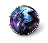 Broche ronde en métal imprimé dragon violet lune violette tendance - pour sacs à dos ou revers, broche de Saint-Valentin, 2,5 x 2,5 cm, aluminium, alliage d'aluminium
