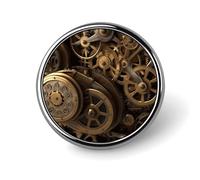 Broche ronde en métal imprimé engrenages steampunk cool tendance - pour sacs à dos ou revers, broche de Saint-Valentin, 2,5 x 2,5 cm, aluminium, alliage d'aluminium