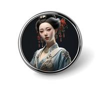 Broche ronde en métal imprimé femme classique asiatique tendance - pour sacs à dos ou revers, broche de Saint-Valentin, 2,5 x 2,5 cm, aluminium, alliage d'aluminium