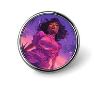 Broche ronde en métal imprimé femme violet et rose tendance - pour sacs à dos ou revers, broche de Saint-Valentin, 2,5 x 2,5 cm, aluminium, alliage d'aluminium