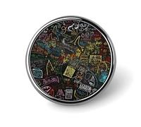 Broche ronde en métal imprimé formule mathématique tendance - pour sacs à dos ou revers, épingle de Saint-Valentin, 2,5 x 2,5 cm, aluminium, alliage d'aluminium