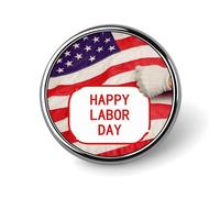 Broche ronde en métal imprimé Happy Labor Day - Pour sacs à dos ou revers - Épingle de Saint-Valentin - 2,5 x 2,5 cm - Alliage d'aluminium