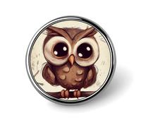Broche ronde en métal imprimé hibou mignon tendance - pour sacs à dos ou revers, broche de Saint-Valentin, 2,5 x 2,5 cm, aluminium, alliage d'aluminium