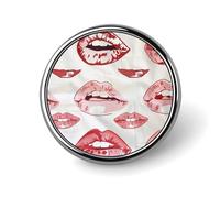 Broche ronde en métal imprimé lèvres rouges tendance - pour sacs à dos ou revers, broche de Saint-Valentin, 2,5 x 2,5 cm, aluminium, alliage d'aluminium