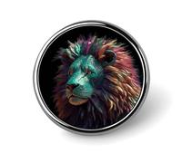 Broche ronde en métal imprimé lion abstrait 3D tendance - pour sacs à dos ou revers, broche de Saint-Valentin, 2,5 x 2,5 cm, aluminium, alliage d'aluminium