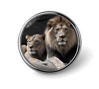 Broche ronde en métal imprimé lions masculins et féminins à la mode - pour sacs à dos ou revers, broche de Saint-Valentin, 2,5 x 2,5 cm, aluminium, alliage d'aluminium