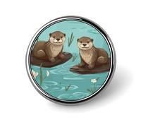 Broche ronde en métal imprimé loutres tendance - pour sacs à dos ou revers, broche de Saint-Valentin, 2,5 x 2,5 cm, aluminium, alliage d'aluminium