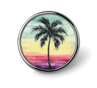 Broche ronde en métal imprimé palmier tropical tendance - pour sacs à dos ou revers, broche de Saint-Valentin, 2,5 x 2,5 cm, aluminium, alliage d'aluminium