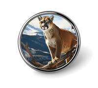 Broche ronde en métal imprimé panthère lion de montagne - pour sacs à dos ou revers, broche de Saint-Valentin, 2,5 x 2,5 cm, aluminium, alliage d'aluminium