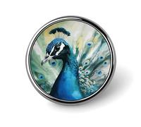 Broche ronde en métal imprimé paon mignon tendance - pour sacs à dos ou revers, broche de Saint-Valentin, 2,5 x 2,5 cm, aluminium, alliage d'aluminium