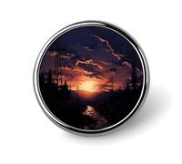 Broche ronde en métal imprimé paysage crépusculaire tendance - pour sacs à dos ou revers, broche de Saint-Valentin, 2,5 x 2,5 cm, aluminium, alliage d'aluminium