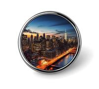 Broche ronde en métal imprimé paysage de New York - Pour sac à dos ou revers - Épingle de Saint-Valentin - 2,5 x 2,5 cm - Alliage d'aluminium