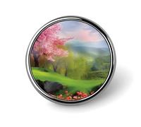 Broche ronde en métal imprimé paysage printanier tendance - pour sacs à dos ou revers, broche de Saint-Valentin, 2,5 x 2,5 cm, aluminium, alliage d'aluminium