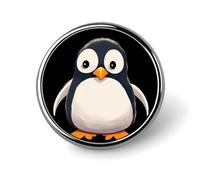 Broche ronde en métal imprimé pingouin mignon tendance - pour sacs à dos ou revers, broche de Saint-Valentin, 2,5 x 2,5 cm, aluminium, alliage d'aluminium
