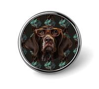 Broche ronde en métal imprimé pointeur allemand à poils courts dans des lunettes - Pour sacs à dos ou revers - Épingle de Saint-Valentin - 2,5 x 2,5 cm - Alliage d'aluminium