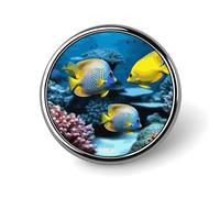 Broche ronde en métal imprimé poisson tropical tendance - pour sacs à dos ou revers, épingle de Saint-Valentin, 2,5 x 2,5 cm, aluminium, alliage d'aluminium