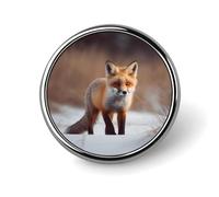 Broche ronde en métal imprimé renard mignon tendance - pour sacs à dos ou revers, broche de Saint-Valentin, 2,5 x 2,5 cm, aluminium, alliage d'aluminium