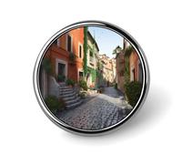Broche ronde en métal imprimé rue d'Italie tendance - pour sacs à dos ou revers, épingle de Saint-Valentin, 2,5 x 2,5 cm, aluminium, alliage d'aluminium