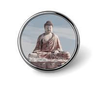 Broche ronde en métal imprimé statue de Bouddha blanc tendance - pour sacs à dos ou revers, broche de Saint-Valentin, 2,5 x 2,5 cm, aluminium, alliage d'aluminium