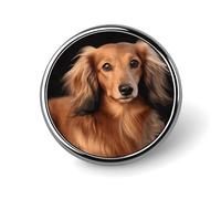 Broche ronde en métal imprimé teckel à poils longs tendance - pour sacs à dos ou revers, broche de Saint-Valentin, 2,5 x 2,5 cm, aluminium, alliage d'aluminium
