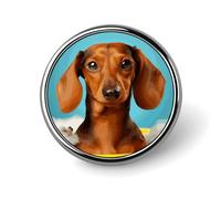 Broche ronde en métal imprimé teckel tendance - pour sacs à dos ou revers, broche de Saint-Valentin, 2,5 x 2,5 cm, aluminium, alliage d'aluminium