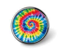 Broche ronde en métal imprimé tie dye arc-en-ciel tendance - pour sacs à dos ou revers, épingle de Saint-Valentin, 2,5 x 2,5 cm, aluminium, alliage d'aluminium