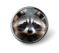 Broche ronde en métal imprimé visage de raton laveur - Pour sacs à dos ou revers - Épingle de Saint-Valentin - 2,5 x 2,5 cm - Alliage d'aluminium