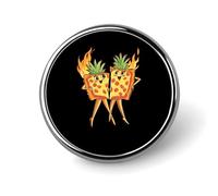 Broche ronde en métal imprimée représentant une dame de pizza, jolie décoration pour sac à dos et vêtements