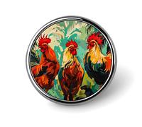 Broche ronde en métal imprimée représentant une poule de ferme colorée, pour hommes et femmes, 2,5 cm (1 pouce).