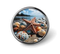 Broche ronde en métal léger, motif étoile de mer colorée sur la plage, accessoire décoratif pour costume, pour homme et femme