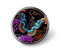 Broche ronde en métal léger, motif papillon sur une belle fleur, accessoire décoratif pour costume, pour homme et femme