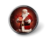 Broche ronde en métal léger pour homme et femme, accessoire de décoration de Noël, joli Père Noël tenant un cadeau