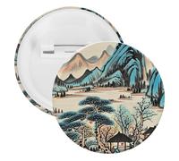 Broche ronde en métal pour sac à dos - Motif arbre de montagne - Pour chemises, vestes, châles, manteaux - Unisexe, 12PCS, Fer blanc, épingles rondes en métal