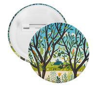 Broche ronde en métal pour sac à dos, motif branches d'arbre exotiques, pour chemises, vestes, châle, manteau unisexe, 5PCS, Fer blanc, épingles rondes en métal