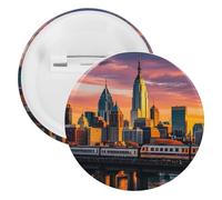 Broche ronde en métal pour sac à dos, motif coucher de soleil, gratte-ciel, pour chemises, vestes, châle, manteau, unisexe, 20PCS, Fer blanc, épingles rondes en métal