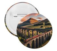 Broche ronde en métal pour sac à dos, motif coucher de soleil sur pont surélevé, broche légère pour chemises, vestes, châle, manteau unisexe, 5PCS, Fer blanc, épingles rondes en métal